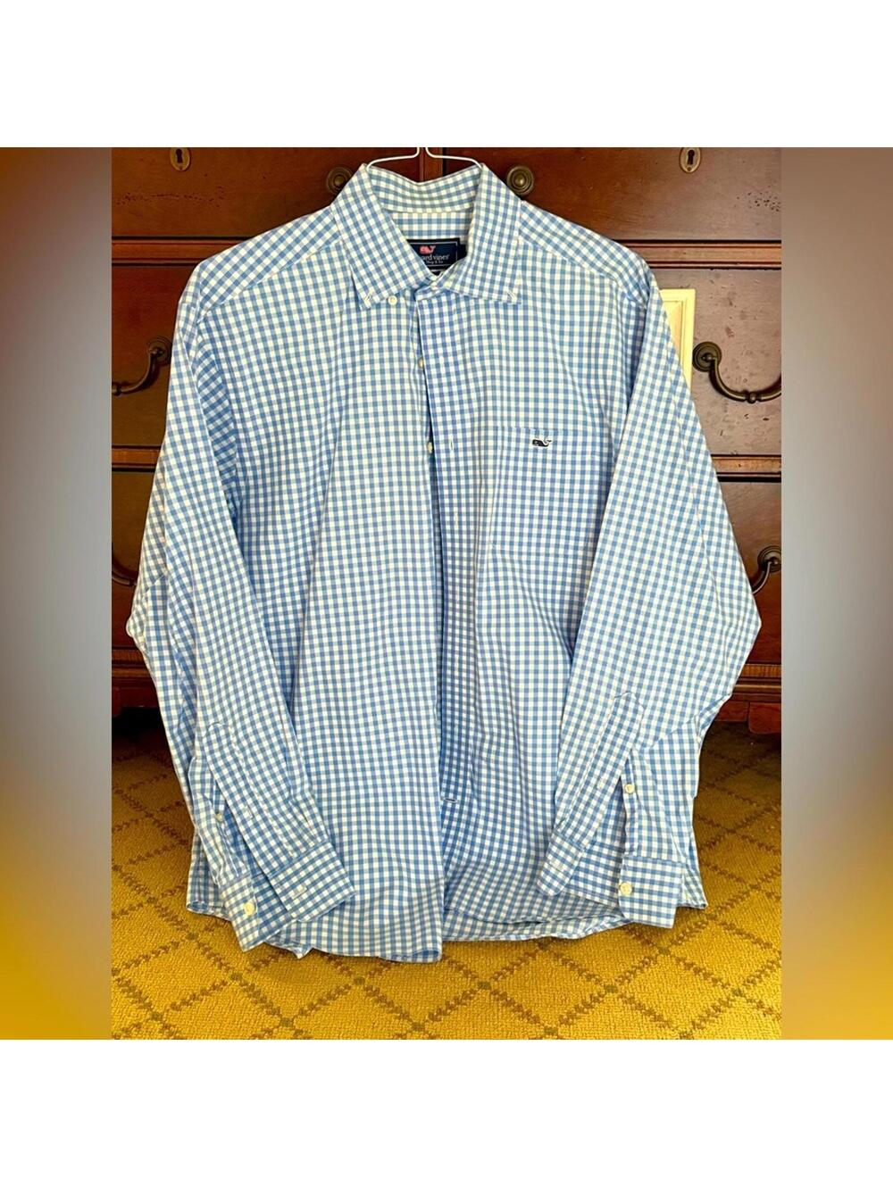 Vineyard Vines Tucker button down Shirt blue white gingham check pattern L